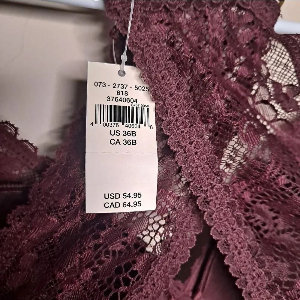 NWT Aerie Real Power Wireless Push Up Paisley Lace Bra Royal Berry Balconette - Picture 4 of 6